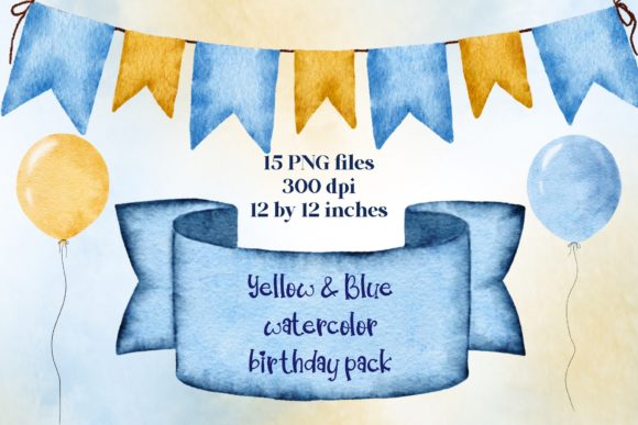 Blue and Yellow Birthday Pack Watercolor
