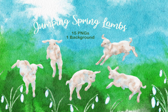 Cute Jumping Spring Lambs Clip Art Set