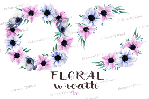 Design with Floral Wreath Clipart & Anemones