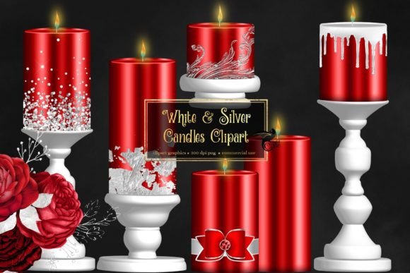 Elevate Your Designs with Premium Red and Silver Candles Clipart