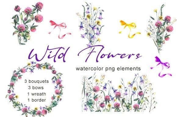 Elevating Digital Design with Premium Wildflowers Watercolor Clipart