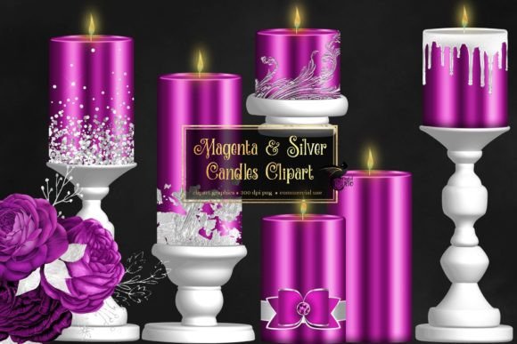 Elevating Your Designs with Magenta and Silver Candles Clipart