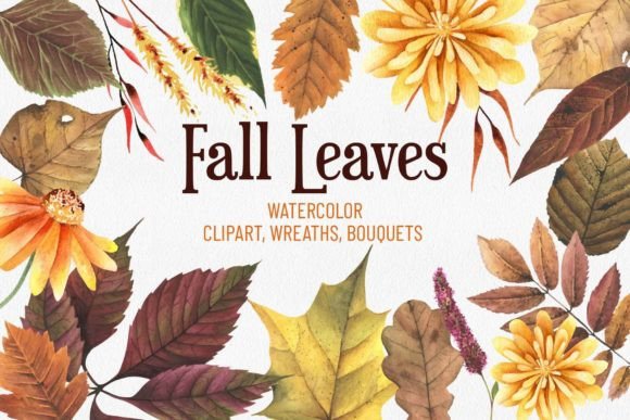 Strategic Design with Watercolor Fall Leaves and Flowers Clipart