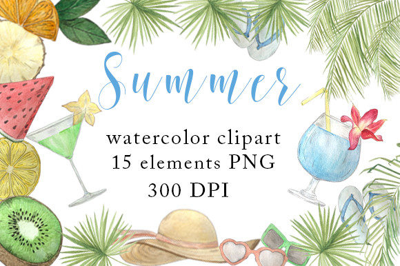 Summer Clipart: Watercolor Designs for DIY