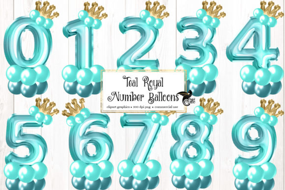 Teal Royal Number Balloons Clipart: Elevating Digital Designs with Regal Flair